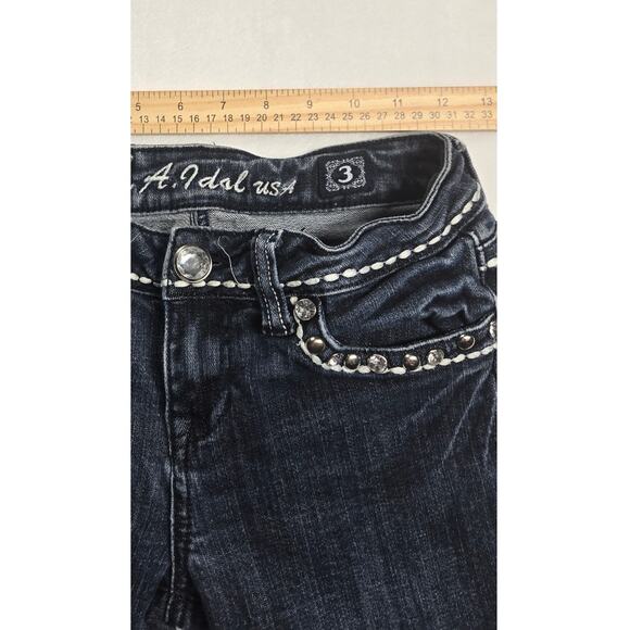 LA Idol USA Women's Size Tag 3 (24x33) Blue Denim Embellished Jeans Flap Pockets - Picture 5 of 9